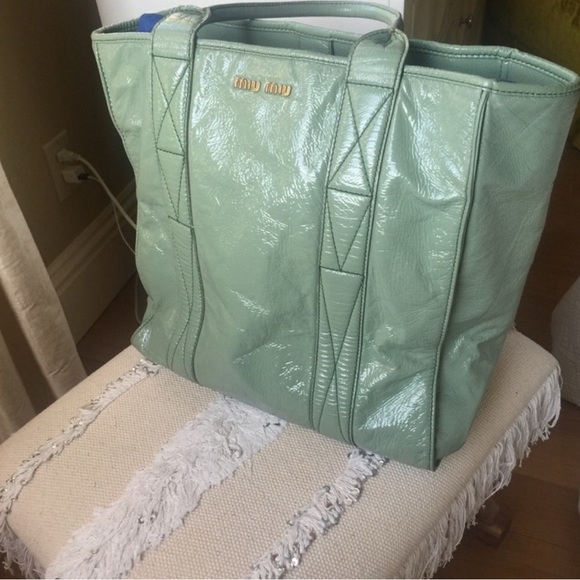Miu Miu Handbags - Miu Miu Seafoam Green Patent Tote Bag